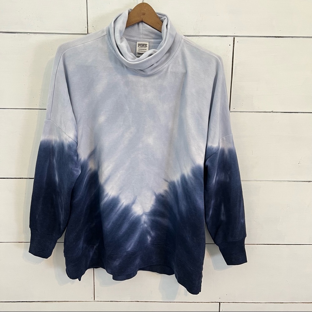 Pink Victoria’s Secret Oversized Blue Tie Dye Turtleneck Sweatshirt. Siz… - Picture 4 of 12